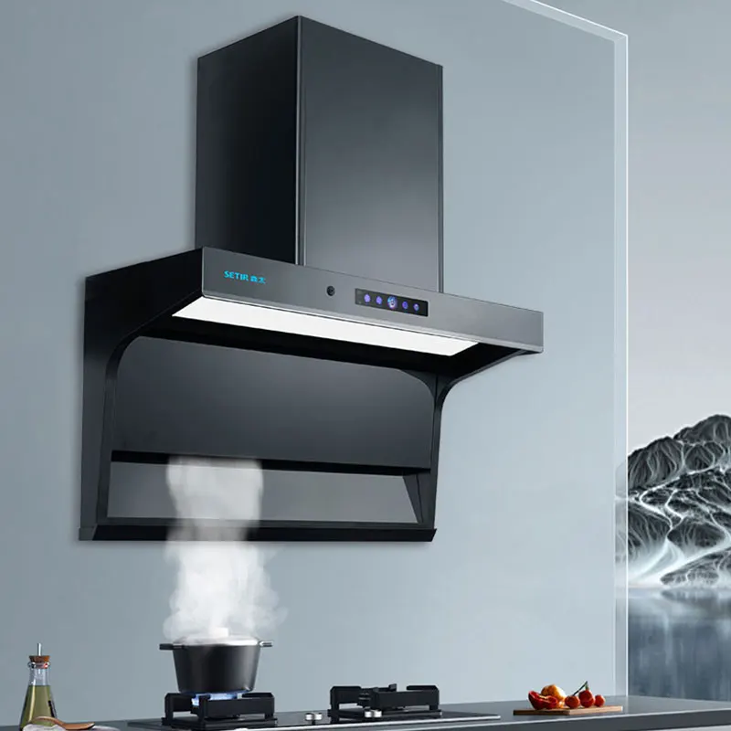 Wall Mounted 48 Inch Double Suction Kitchen Hood Smoke Extractor Fan 24 36 Black Modern Infrared Sensor Switch Smart Range Hood