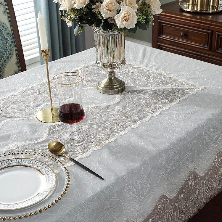 Factory outlet flannel fabric embroidery lace tablecloth