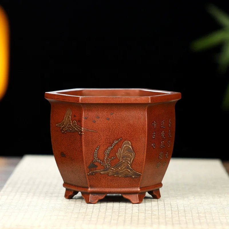 Квадратный горшок ручной работы с старым фиолетовым песком Yixing bonsai
