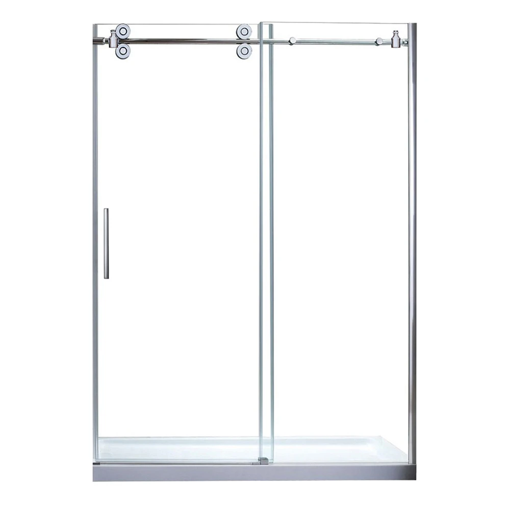 Frameless Modern Mirror Light Track Shower Room One Panels Soft Close Bathroom Sliding Glass Straight Shower Door Acrylic Square