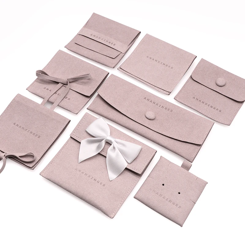 Custom Logo Jewellery Pouch Bag Microfiber Suede Velvet Earring Necklace Ring Envelope Flap Jewelry Pouch Packaging With logo