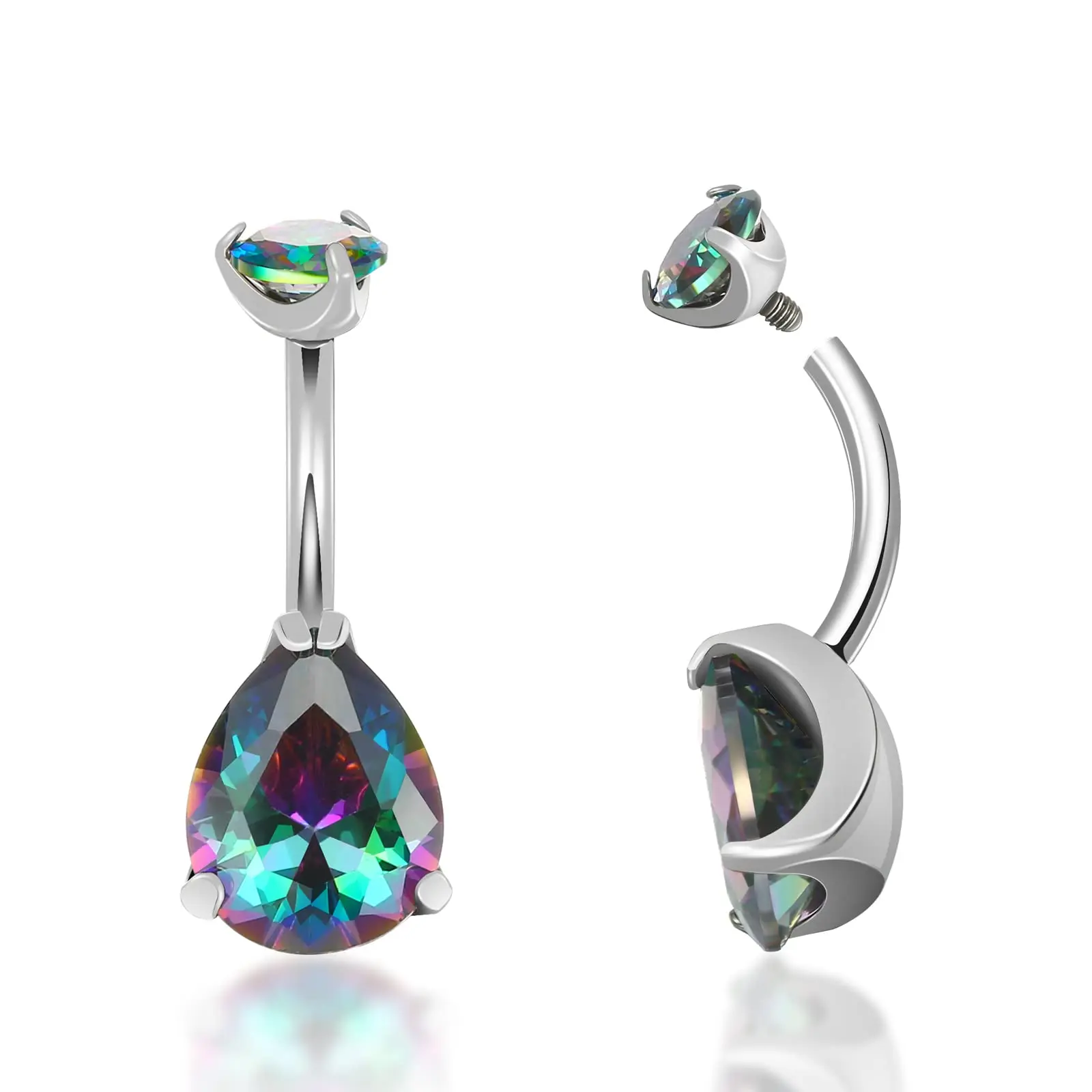 Round Teardrop Navel Ring Belly Button Rings Bars Titanium Piercing Jewelry Colorful Zirconia for Women Body White Blue Pink