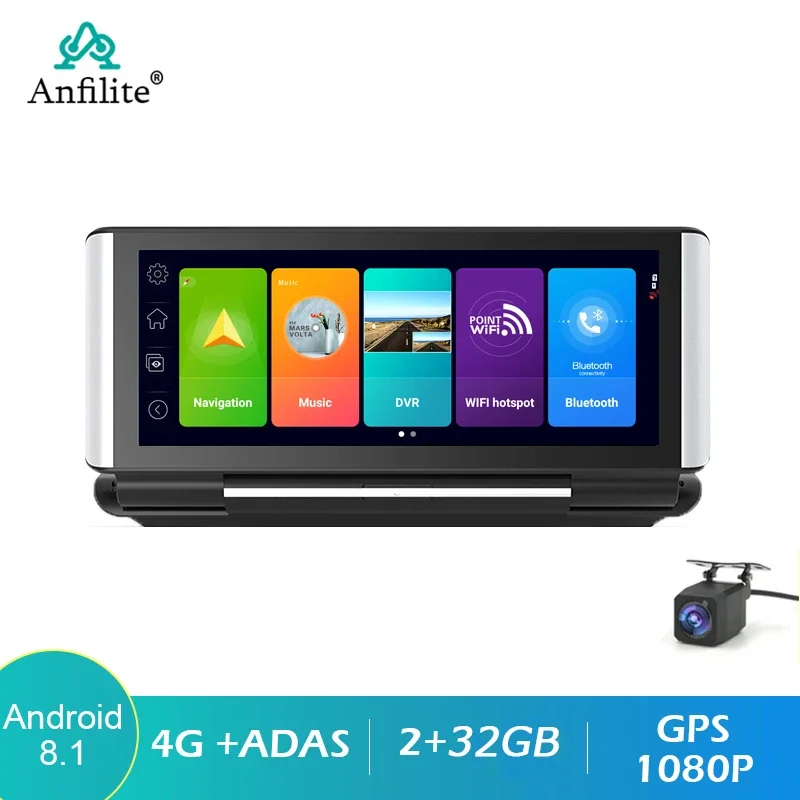Anfilite 7 Inch Android 8.1 Car DVR Dual Lens 4G GPS Navigation Free Maps Touch Screen 2GB+32GB ADAS Dash Camera Remote Monitor
