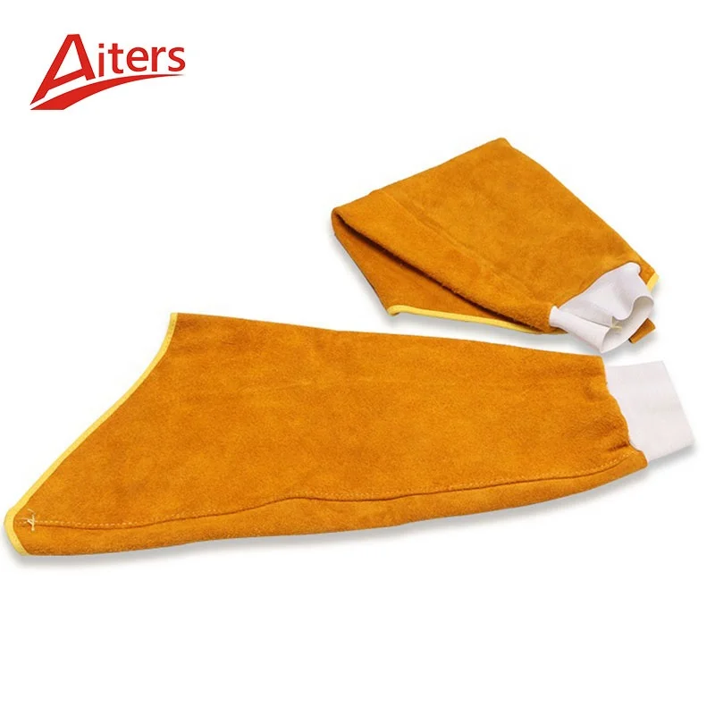 Elongated Welding Sleeve Cow Split Leather Safety Welding Arm Sleeves Cowhide Wear-resistant High-temperature