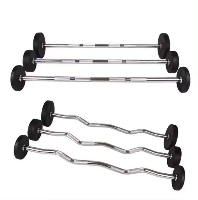 High quality fitness training  promotional customized fixed straight curl rubber barbell weights barbell bar