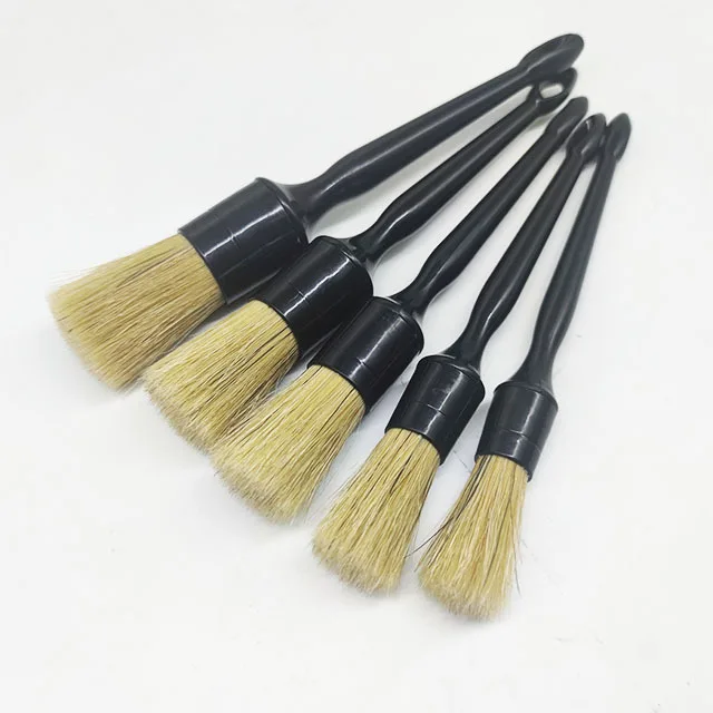 High quality hog Hair interior cleaning wash wheel brush set 5pcs car gap detailing brush set