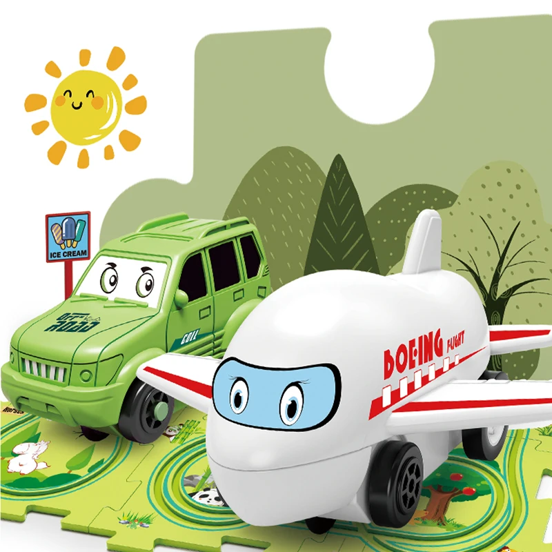 Plastic Puzzle Track car Set Toy Electric Rail Sliding Airplane Car Toy DIY Assembly Rail car Track trolley Slot Toy