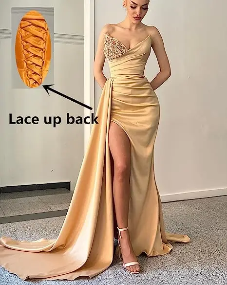 2023 latest design off shoulder diamond v neck backless sexy evening dress high slit front warp hip satin women party dresses