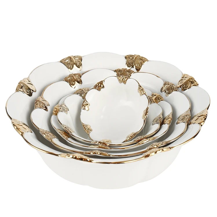 Горячая распродажа роскошная фарфоровая посуда для салата ресторанный золотой ободок керамические миски лапши рамен