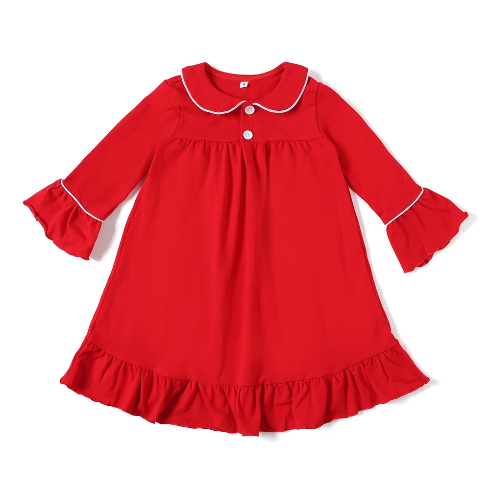 RTS  baby Christmas pajamas set cotton ruffles little girl  nightgown  children  blank monogram holiday red  pyjamas