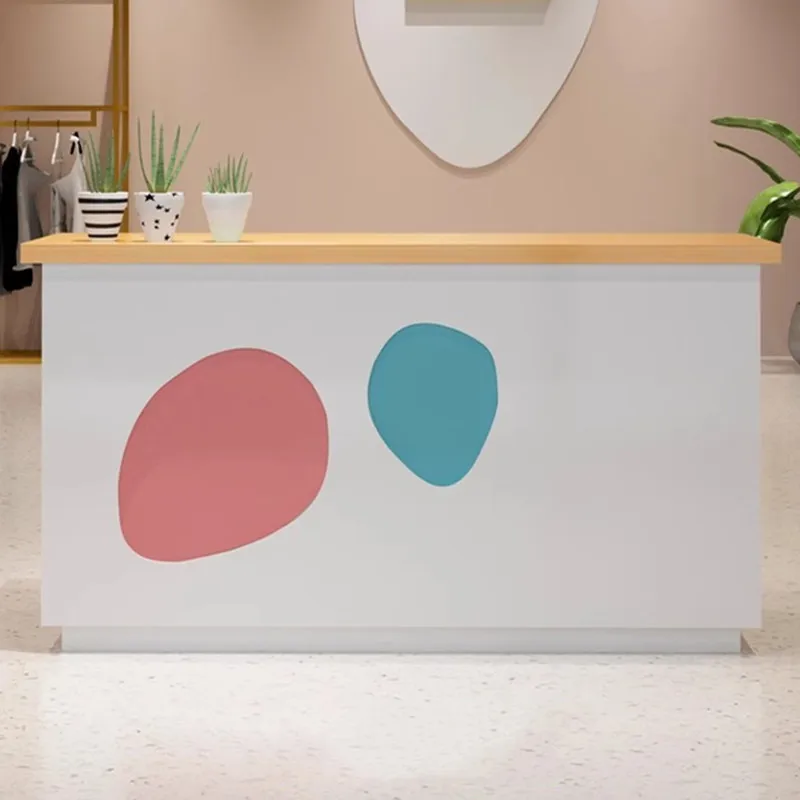 Modern Wood Corporate Front Desk Design Customized Logo cash register beauty salon bar reception desk