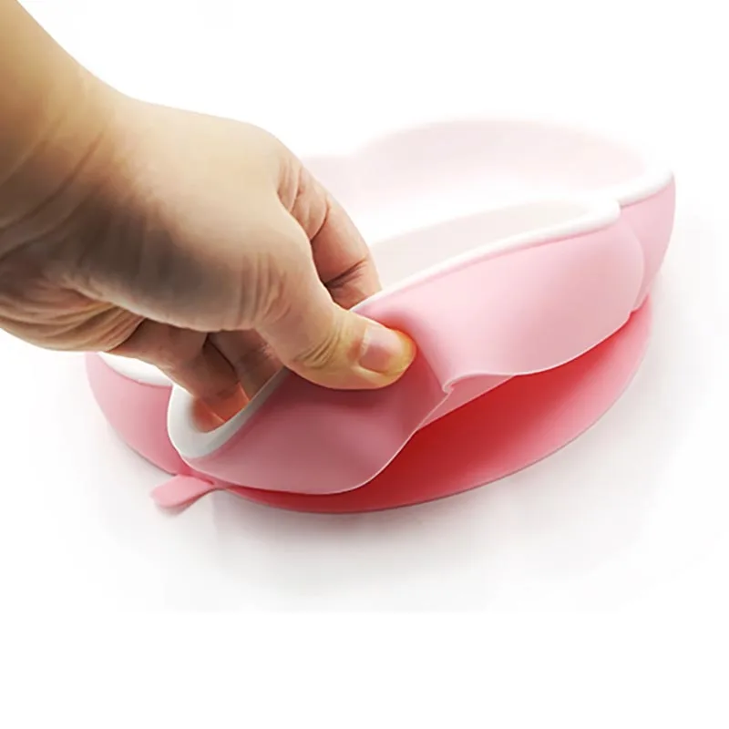 ODM OEM BPA Free Safe Silicone kids Suction Plate Non-slip Baby Plate Divided 2 Strong Suction Bowl