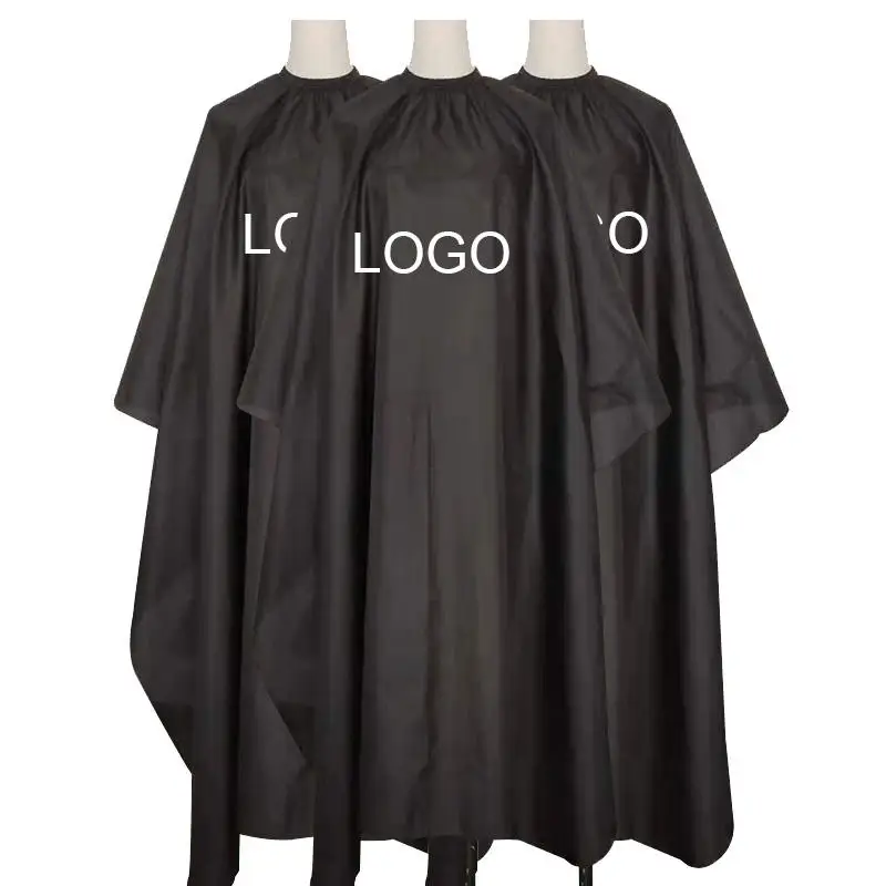 custom logo hair salon polyester makeup haircut gown with snap black hair accessories for salon apron hairdressing cape