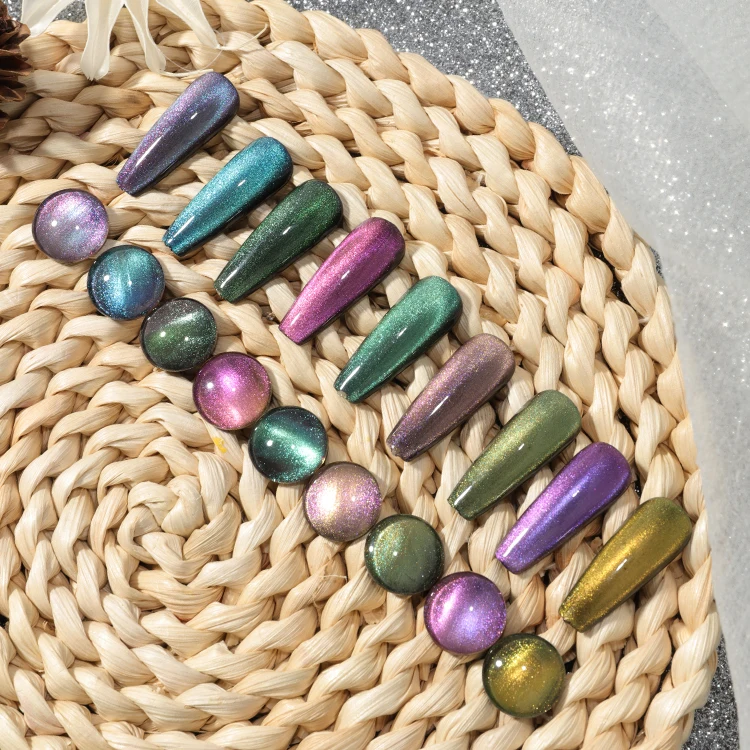 ZRKGEL Long-lasting 15ml 9 colors High Pigmented Sock off Nail Gel Polish Double Color magnetic Cat Eye UV/LED Gel Polish Set