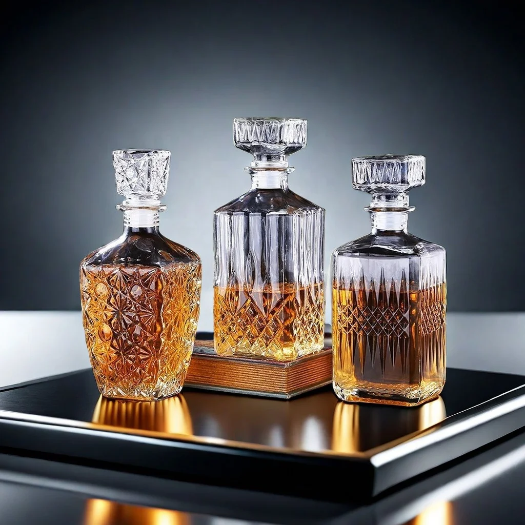 Wholesale Unique Empty Glass Wine Bottles 750 Ml 700ml Luxury Wine Decanters Whiskey Decanter Bottle Without Glass Cover