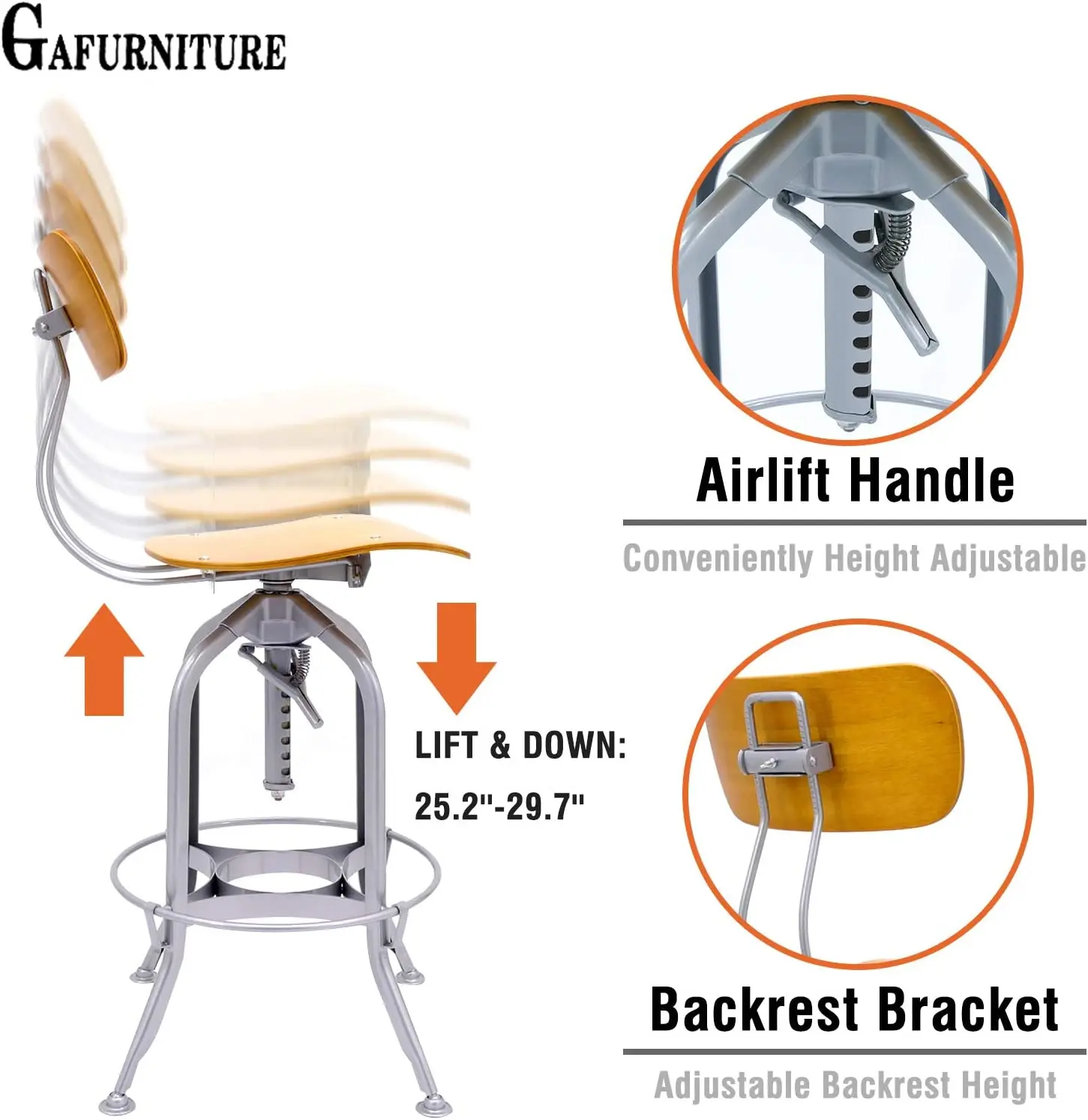 China Supplier Bar Furniture Wood High Bar Stool Chair with Metal Legs