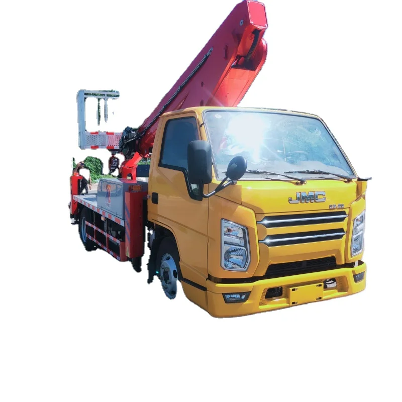 Folding boom aerial operating vehicle equipped with stainless steel fence and anti-skid platform