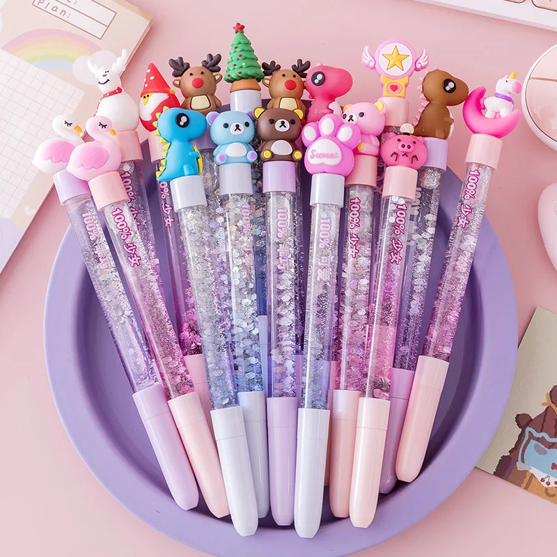 New Cute Sequins Liquid Sand floating Glitter gel Pen Kawaii Pens Birthday Present School Students Prize Gift gel Pen