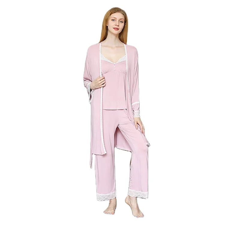 Hot Selling 3 Pieces Pajamas Modal Robe Pajama Sexy Night Pajama