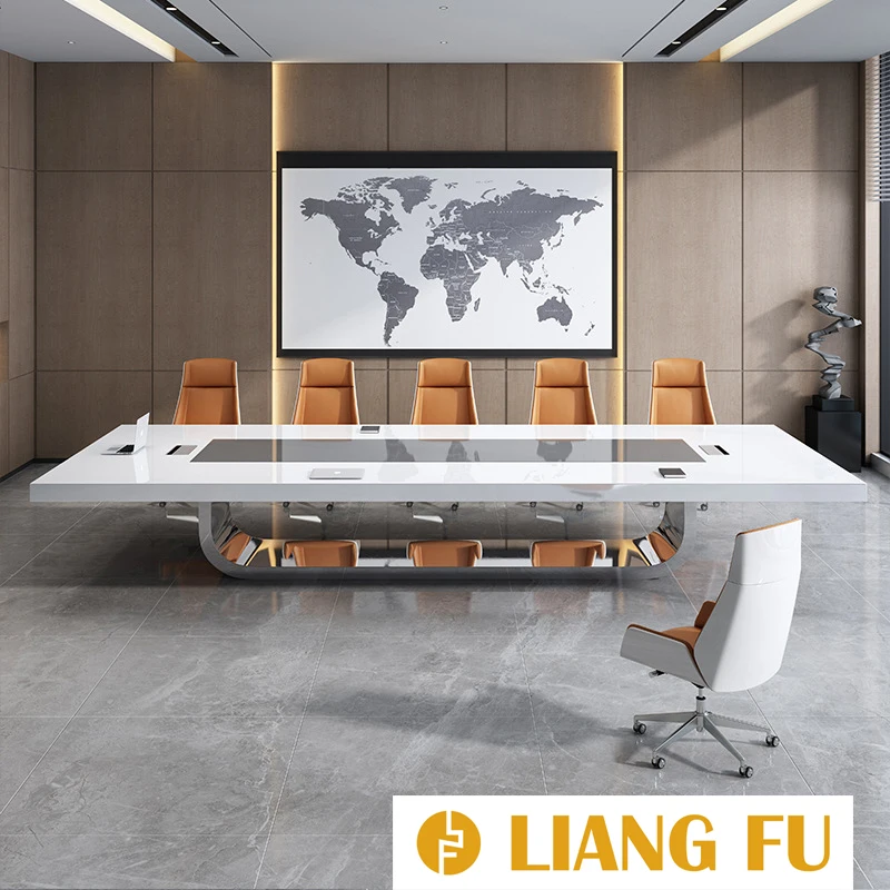 Conference Table Price Paint Baking Veneer Microphone White Conference Table With Stainless Steel Metal Leg