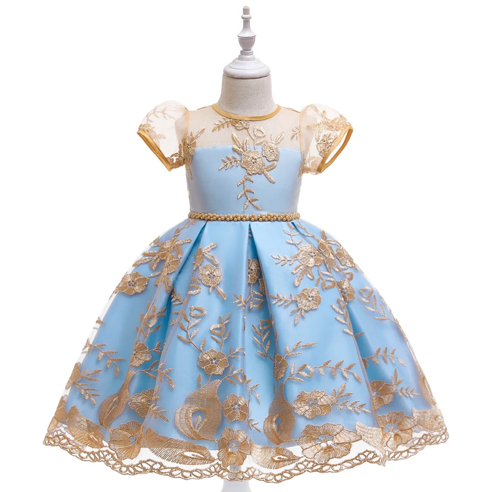 Wholesale Cute Dress Sequin Princess Dresses Embroidery Bow Mesh Girl clothes Wedding Dresses