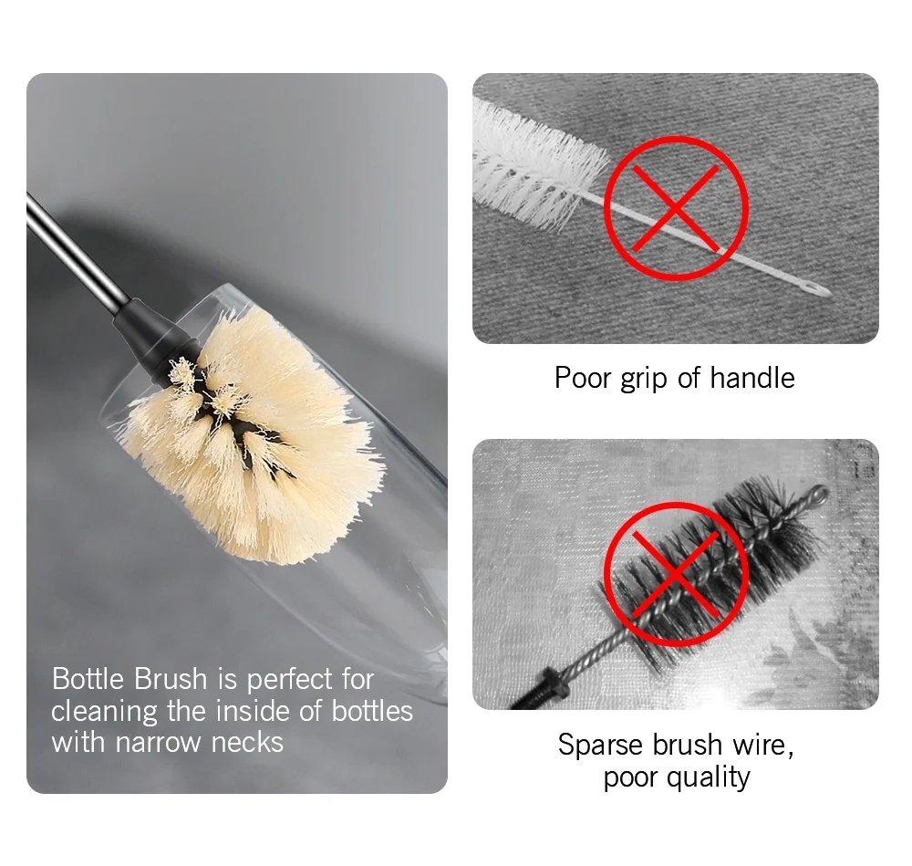 Masthome eco-friendly Bamboo handle holder Nylon bristle steel cleaning water bottle brush