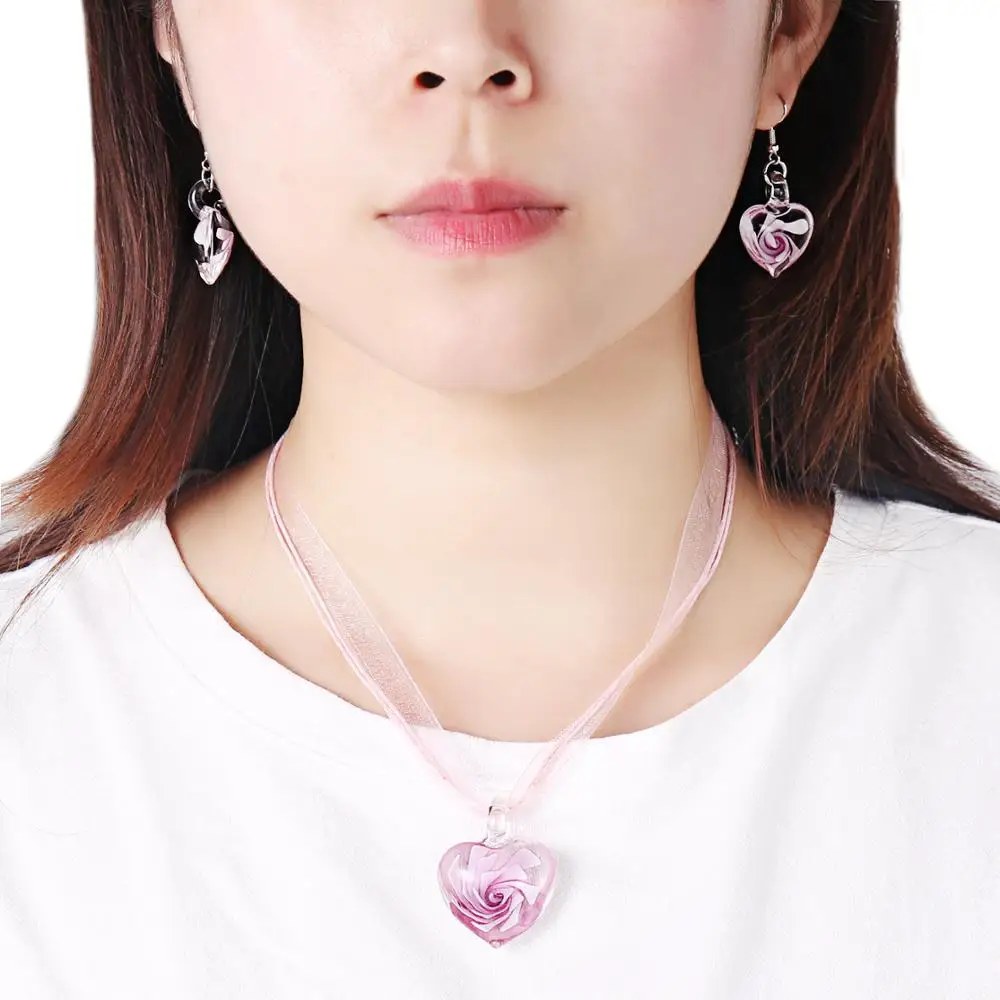 Handmade Murano Italy Millefiori Inspiration Flower Glass Heart Necklace Pendant Crafts Jewelry Lampwork Wholesale BHQ003