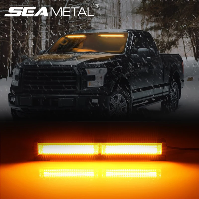 SEAMETAL COB 12V 24V LED Strobe Light Flashing Modes Car Traffic Emergency Light Bar Warning Flash Lamp Yellow