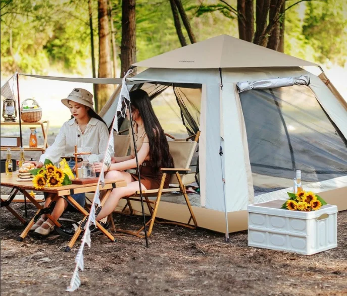 Single Four-Sided Auto Quick Open Beach/Camping Tent Waterproof Windproof Large Outdoor Camping Pop-Up Tent Made Fiberglass