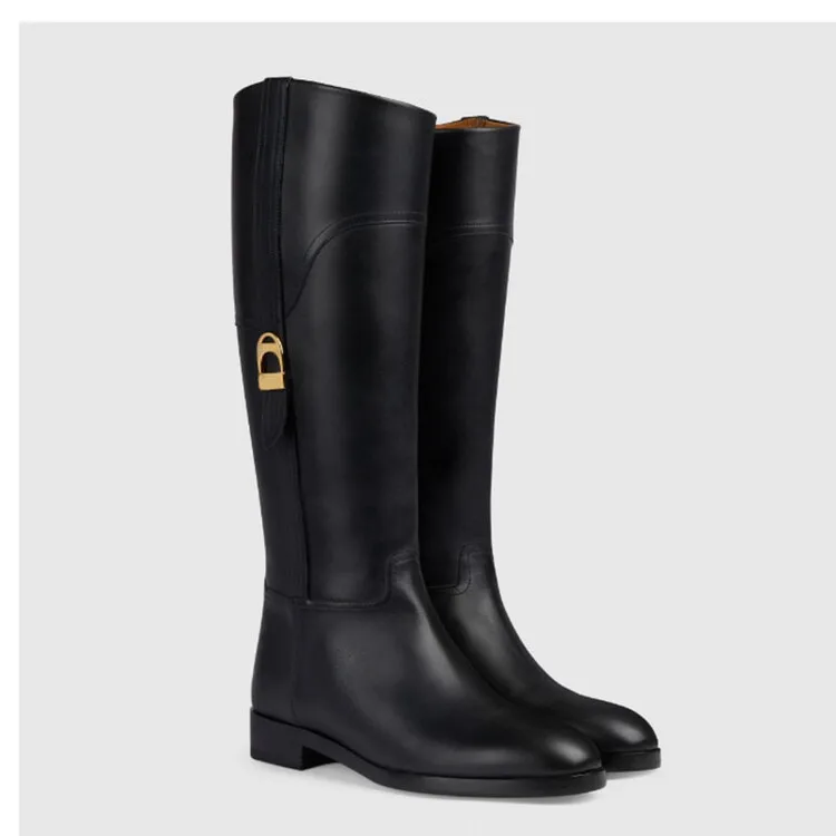 Long Boots Women Shoes Flat Winter Snow Shoes Fur Lining Custom Wholesale Sexy High End Winter Leather Over Knee High Black