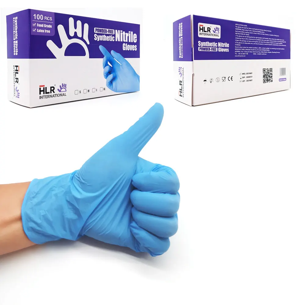 HLR Gloves Disposable Blue Nitrile Vinyl Synthetic Gloves