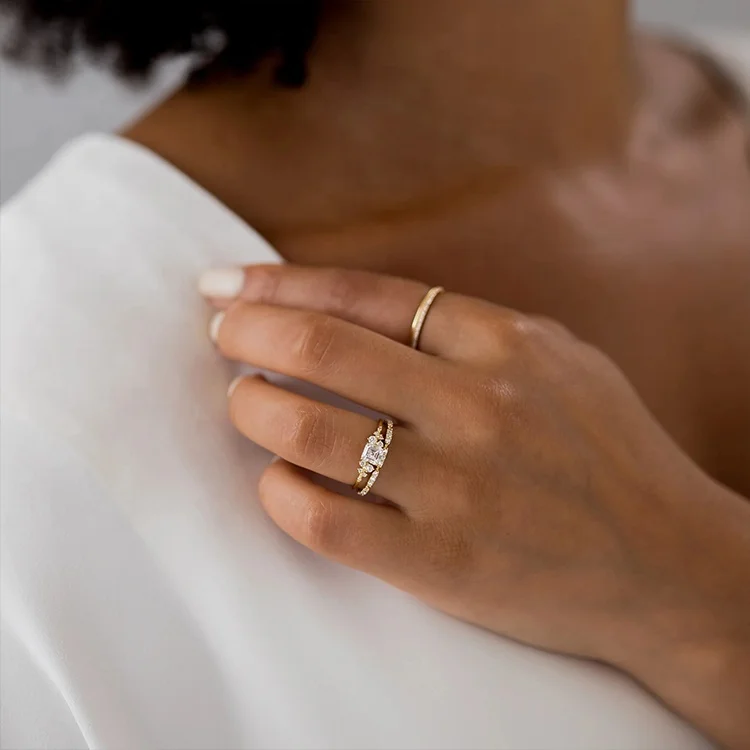 High Quality 14K Gold Plated Stainless Steel Rings Diamond & Zircon Engagement Stacking Rings for Women for Gift