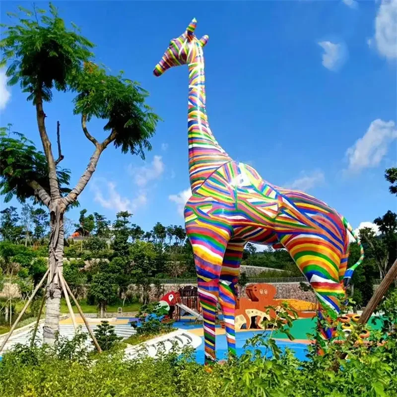 Miguo Animal Pop Art Sculpture Outdoor Playground Garden Decoration Fiberglass Painted Giraffe Statue Artificial Crafts For Sale