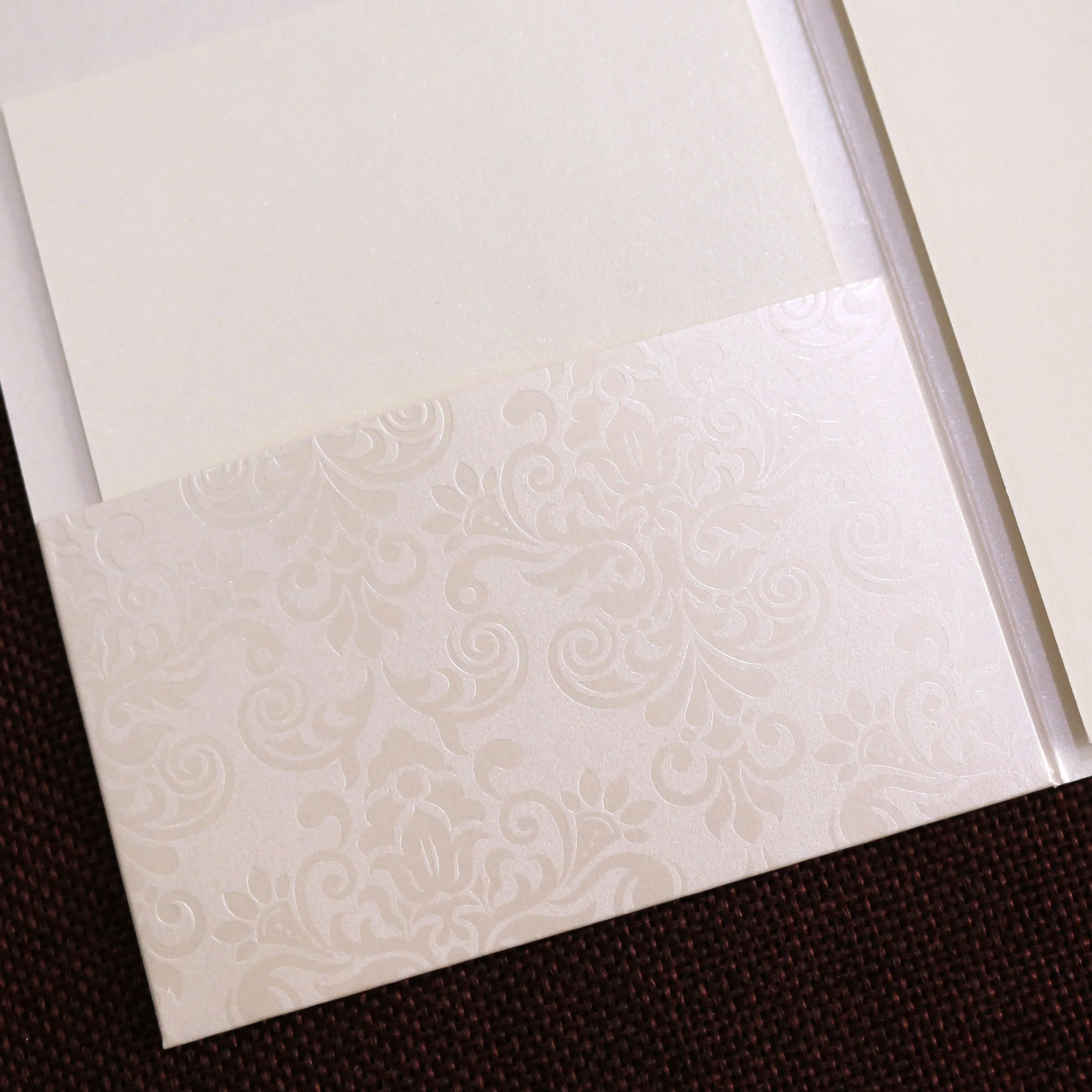 Pocket Shape Powder Decorated Luxurious  Wedding Invitation Cards