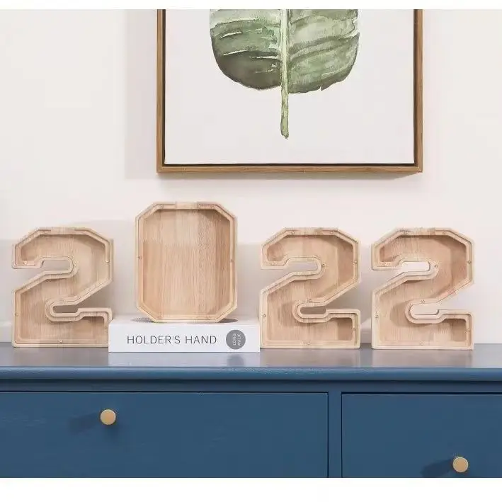 Personalized Wooden Digit Transparent Coin Display Box Wood Money Saving Box Piggy Bank