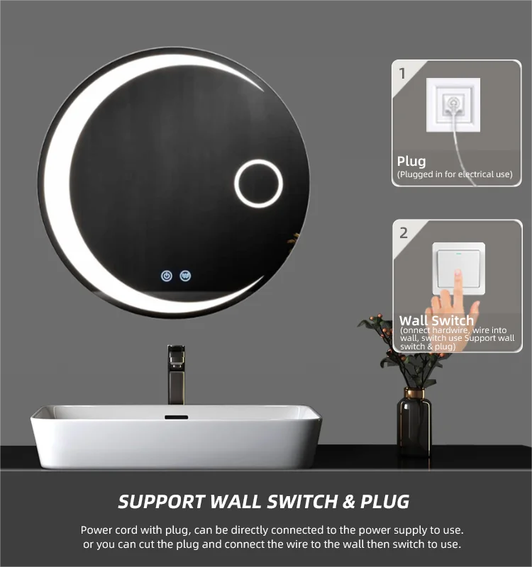 Настенное украшение на заказ современный сенсорный экран противотуманный круглый светодиодный умный зеркало для ванной комнаты