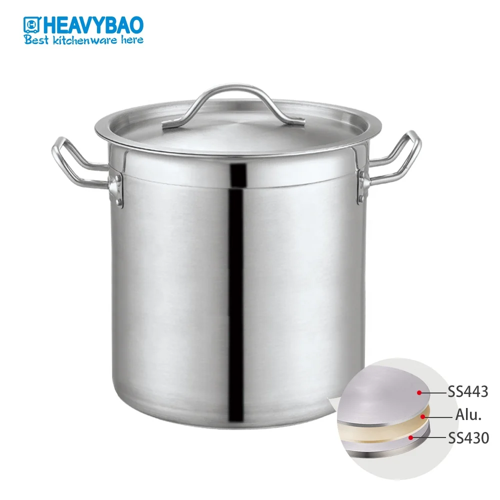 Heavybao Heavy Duty India Stainless Steel Aluminum Base Cooking Hot Stock Pot Set
