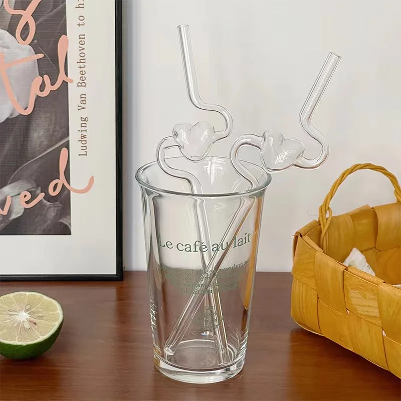 factory direct sell heart shaped curved straws colored reusable glass straws
