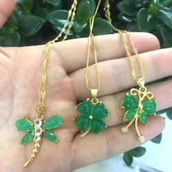 Jialin jewelry 2020 fashion wholesale gold plated green agate chinese jade butterfly jade pendant women charm necklaces