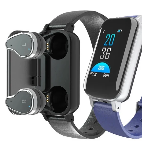 hot selling 2 in 1 smart watch with blue tooth earphones, 2020 electronic gadgets smart watch bt earphone