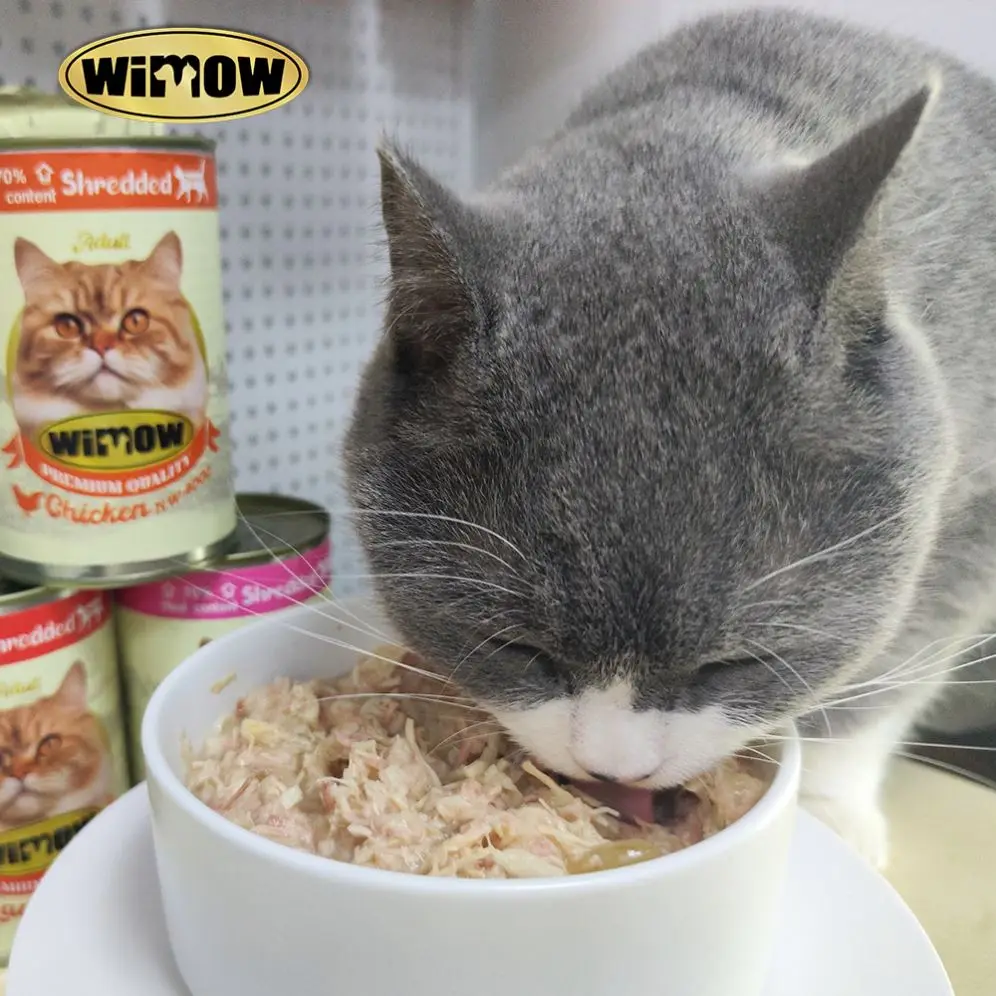 Wimow pet wet food shredded  400g  70% chicken /lamb/ turkey meat Pet cat  food