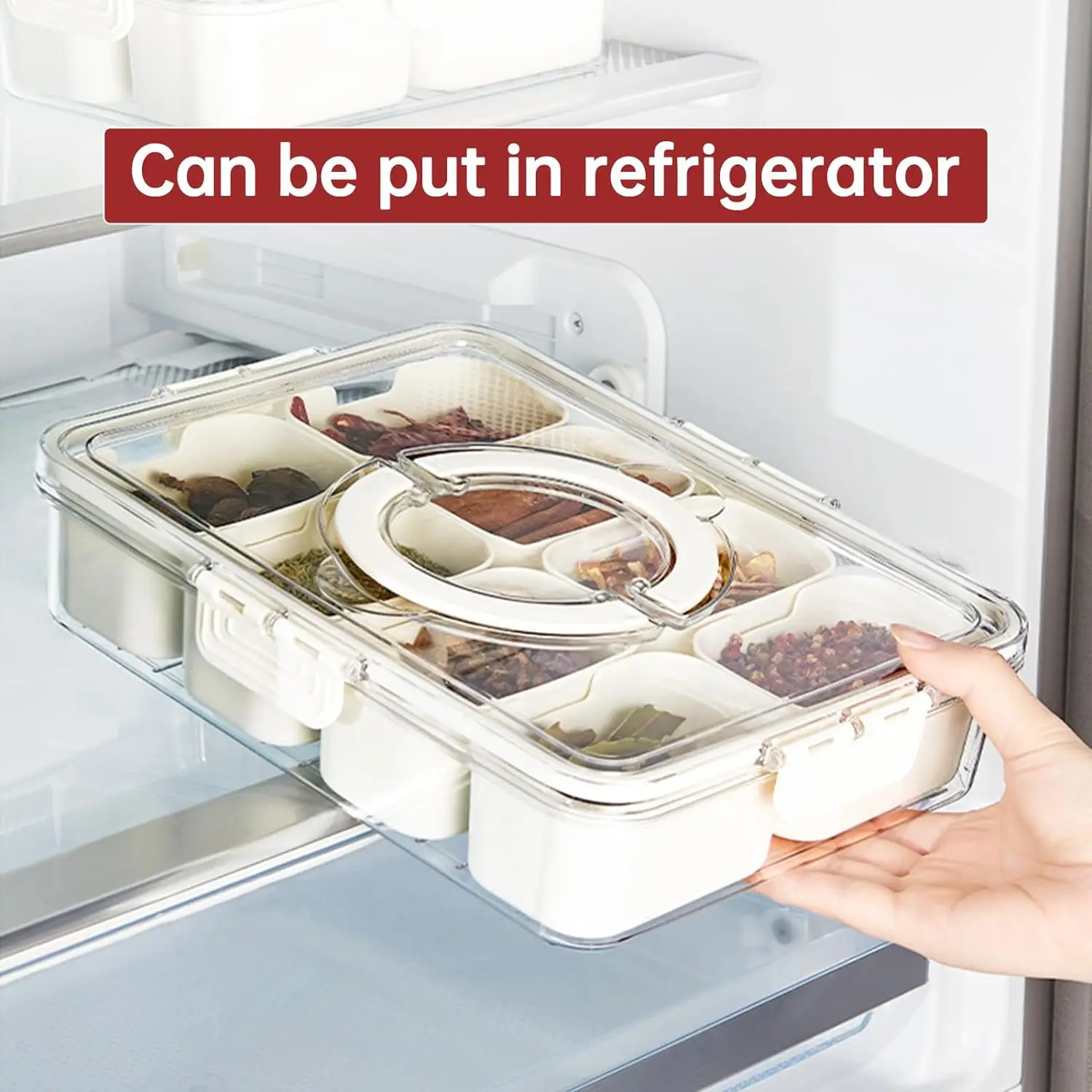 Divided Snacke Box with Handle for Food Serving Tray with Lids Stackable Fruit Container with 8 Small with Removable Boxes