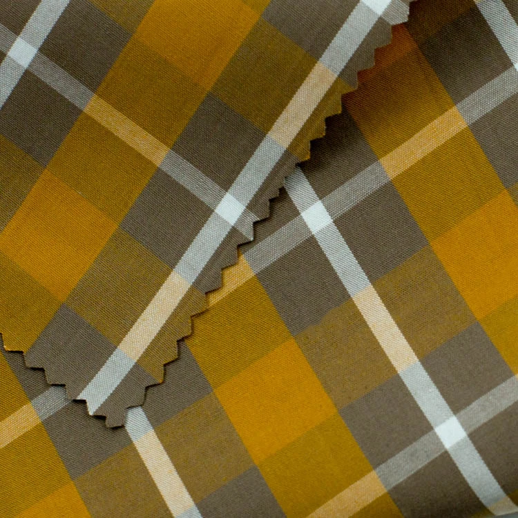 Famous Brand 100% Pure Cotton Yarn Dyed Orange Check Fabric Stretch Woven Fabric Supplier Shirts Plain Style Coated Lining