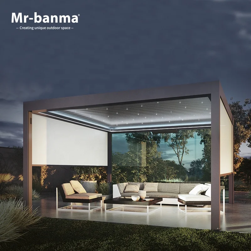 Садовые здания, водонепроницаемый профиль беседки, Жалюзийная крыша, моторизованная алюминиевая биоклиматическая беседка, цена