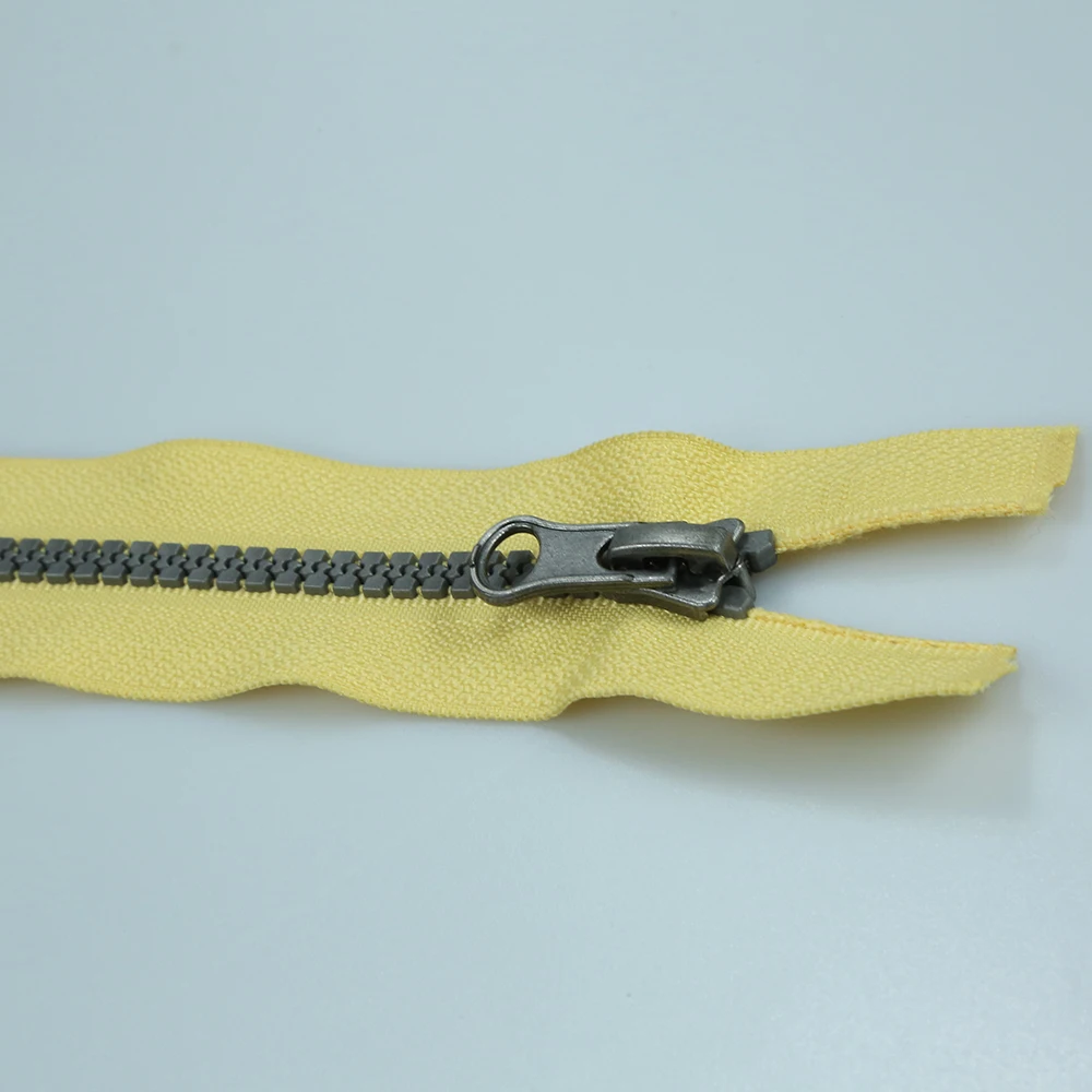 Decorative large plastic zipper open end separating zipper with yellow tape  for sale