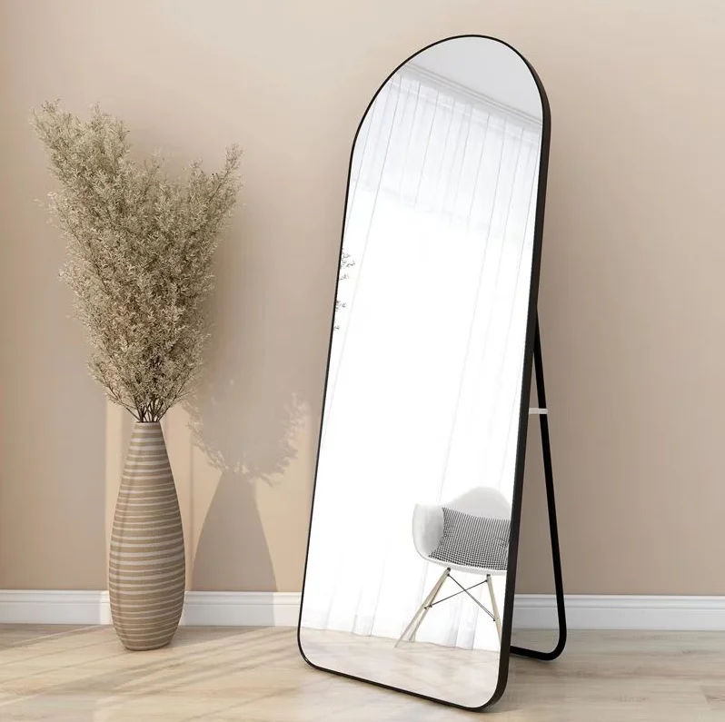 Factory Wholesale Floor Standing Gold Aluminum Metal clear polished aluminum mirror sheet arched window mirror For Dressing Home