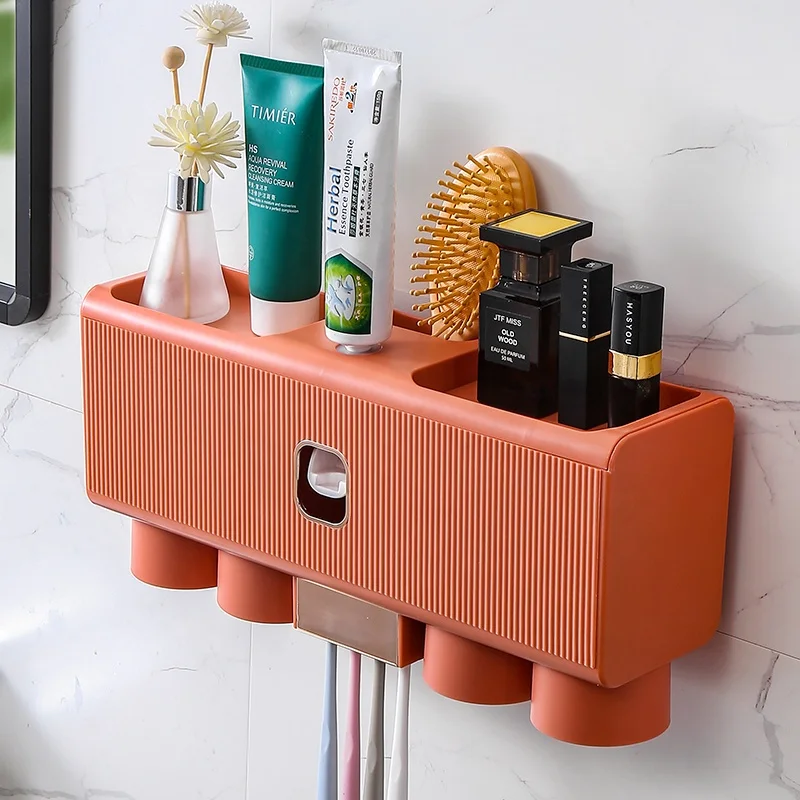 Bathroom Storage Rack Wall-mounted Toothpaste Holder Automatic Toothpaste Dispenser Squeezer with Cup