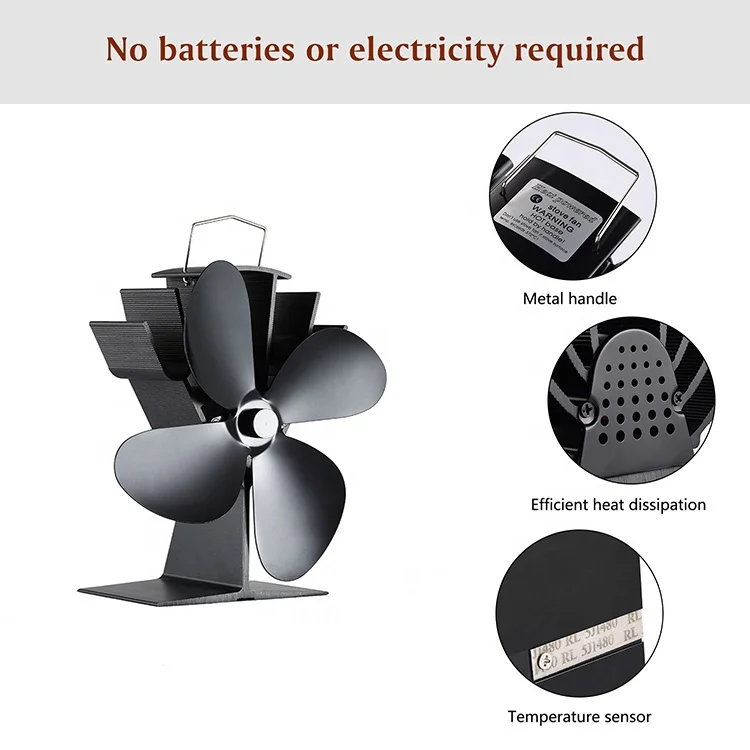 Liank Winter Indoor Home Heater Gas Fireplace Heat Powered 4 Blades Exhaust Top Fan For Wood Burning Pellet Stove