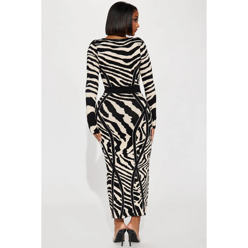 New product explosion Sexy Print Dress New Style Temperament Sexy Square Neck Zebra Stripe Dress