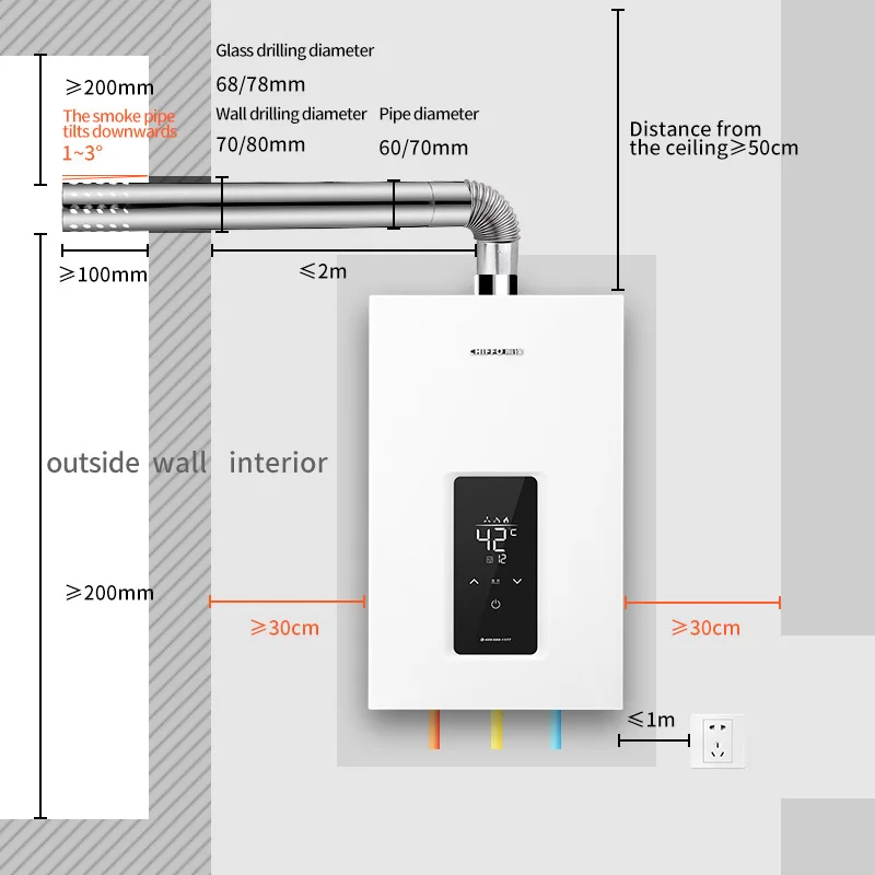 Intelligent 10L 12L 16L Natural Gas Wall-Mounted Water Heater for Bathing Smart Storage Tankless for Household and Hotel Use